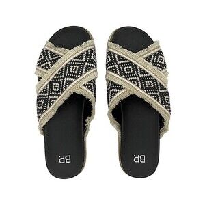 Nordstrom Black Crossover Jute Woven Slide Sandals, Size 7.5